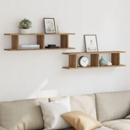 Berkfield Home Wall Shelves 2 pcs Artisan Oak 90x18x20 cm Engineered Wood in Brown - Size: 90 x 18 x 20 cm - thumbnail 3
