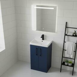 Balterley Modern Bathroom 2 Soft Close Door Vanity Unit Basin, Blue, 500mm in Blue - thumbnail 4