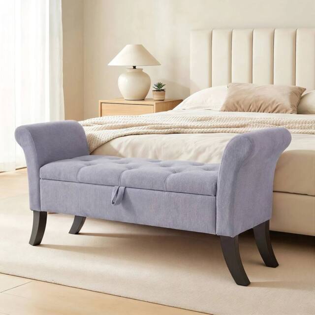 KORVIXA Upholstered Velvet Ottoman Storage Bench 133x53x46cm Seat Storage Box in Grey - Size: 100 cm x 100 cm - image 1