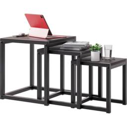 VOGREX 3Pcs Nesting Tables Black Wood Coffee Side Tables Steel Legs - thumbnail 1