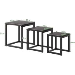 VOGREX 3Pcs Nesting Tables Black Wood Coffee Side Tables Steel Legs - thumbnail 2