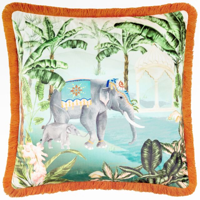 Paoletti Odisha Scene Printed Velvet Cushion - Size: 50 cm x 50 cm - image 1