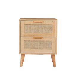 FURNITURE ONE Bedside Table Set of 2, Rattan Chest of 2 Drawers - Natural - Size: 1 Pack - thumbnail 2