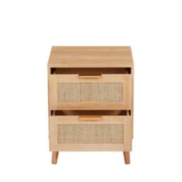 FURNITURE ONE Bedside Table Set of 2, Rattan Chest of 2 Drawers - Natural - Size: 1 Pack - thumbnail 3
