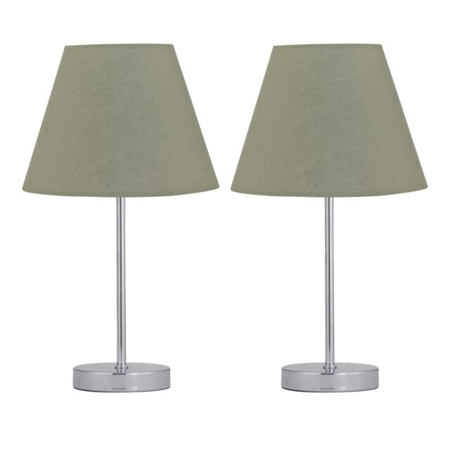 First Choice Lighting Set of 2 Chrome Stick Table Lamps with Sage Green Fabric Shades in Silver - image 1
