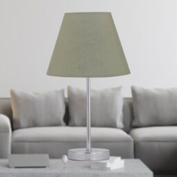First Choice Lighting Set of 2 Chrome Stick Table Lamps with Sage Green Fabric Shades in Silver - thumbnail 3