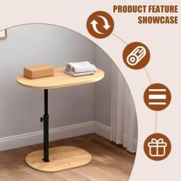FORGEVIO C-Shaped Bamboo Side Table with Rotating TV Tray in Natural - thumbnail 3