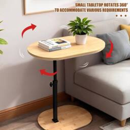 FORGEVIO C-Shaped Bamboo Side Table with Rotating TV Tray in Natural - thumbnail 5