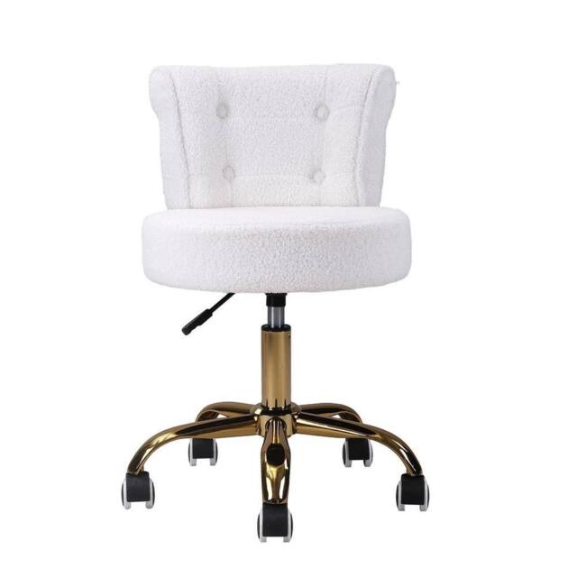 SPETLEK Adjustable Teddy Fleece Vanity Stool Swivel Dressing Makeup Chair in White - image 1