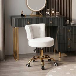 SPETLEK Adjustable Teddy Fleece Vanity Stool Swivel Dressing Makeup Chair in White - thumbnail 9