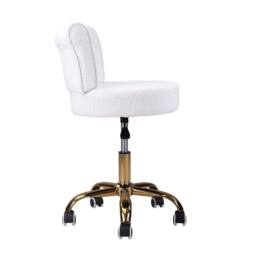 SPETLEK Adjustable Teddy Fleece Vanity Stool Swivel Dressing Makeup Chair in White - thumbnail 6