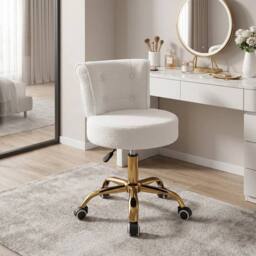 SPETLEK Adjustable Teddy Fleece Vanity Stool Swivel Dressing Makeup Chair in White - thumbnail 7