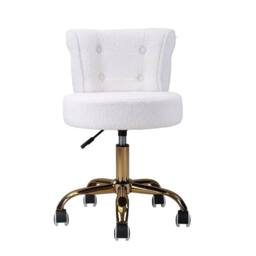 SPETLEK Adjustable Teddy Fleece Vanity Stool Swivel Dressing Makeup Chair in White - thumbnail 1