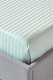 Homescapes Egyptian Cotton Satin Stripe Flat Sheet 330 Thread Count in Blue - Size: Double Flat - thumbnail 2