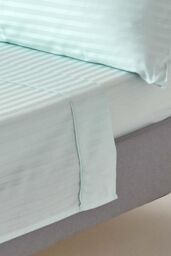 Homescapes Egyptian Cotton Satin Stripe Flat Sheet 330 Thread Count in Blue - Size: Double Flat
