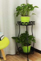 Living and Home 2 Tier Tall Vintage Metal Plant Stand Flower Holder Plant Pot Rack in Black - thumbnail 4