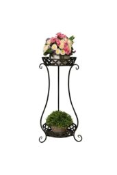 Living and Home 2 Tier Tall Vintage Metal Plant Stand Flower Holder Plant Pot Rack in Black - thumbnail 3