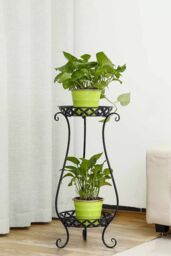 Living and Home 2 Tier Tall Vintage Metal Plant Stand Flower Holder Plant Pot Rack in Black
