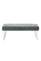 Living and Home Buttoned Velvet Bench Gold Hairpin Legs in Grey - thumbnail 3