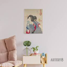 "Artery8 Yoshitoshi Woman Getting Tattoo Vintage Japanese Canvas Art Print - Size: W12"" x H16""" - thumbnail 3