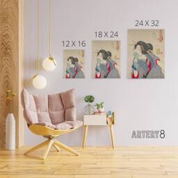 "Artery8 Yoshitoshi Woman Getting Tattoo Vintage Japanese Canvas Art Print - Size: W12"" x H16""" - thumbnail 4