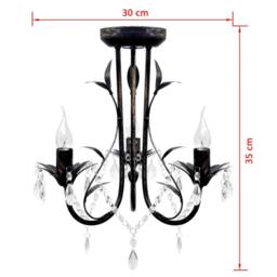 Berkfield Home Luxurious Art Nouveau Style Black Chandelier Crystal Beads 3xE14 Bulbs - thumbnail 4
