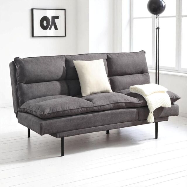 OAT Home Sennen Cushion Padded Fabric 3 Seater Large Single Clic-Clac Sofa Bed in Charcoal - image 1