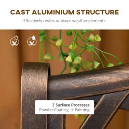 OUTSUNNY Cast Aluminium Garden Bench 2 Seater Antique Park Loveseat, Verdigris in Bronze - thumbnail 6