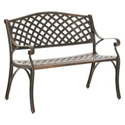OUTSUNNY Cast Aluminium Garden Bench 2 Seater Antique Park Loveseat, Verdigris in Bronze - thumbnail 2