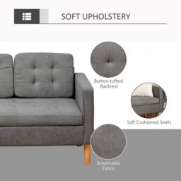 Wyld Haus Grey Fabric 3 Seater Sofa Hidden Storage Tufted Seat & Wooden Legs - thumbnail 6