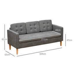 Wyld Haus Grey Fabric 3 Seater Sofa Hidden Storage Tufted Seat & Wooden Legs - thumbnail 3