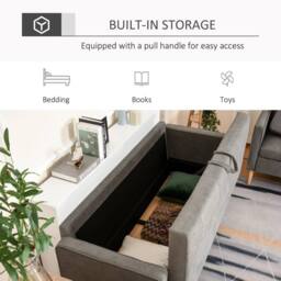 Wyld Haus Grey Fabric 3 Seater Sofa Hidden Storage Tufted Seat & Wooden Legs - thumbnail 4