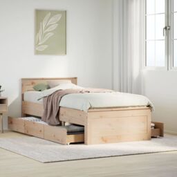 Berkfield Home Bed Frame without Mattress with Headboard 90x190 cm Single Solid Wood Pine in Brown - thumbnail 1