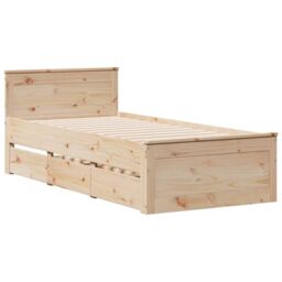 Berkfield Home Bed Frame without Mattress with Headboard 90x190 cm Single Solid Wood Pine in Brown - thumbnail 3