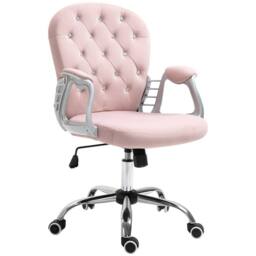 FORGEVIO Office Chair Velour Diamond Tufted Padded Ergonomic Pink - thumbnail 1