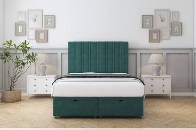 "Comfort Beds Lorenzo Plush Ottoman Bed Base-26"" Strutted Headboard in Emerald - Size: Small Double" - image 1