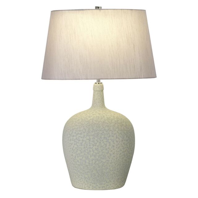 Loops Table Lamp Green Silver Matt Base Silver Faux Silk Tapered Shade LED E27 60W