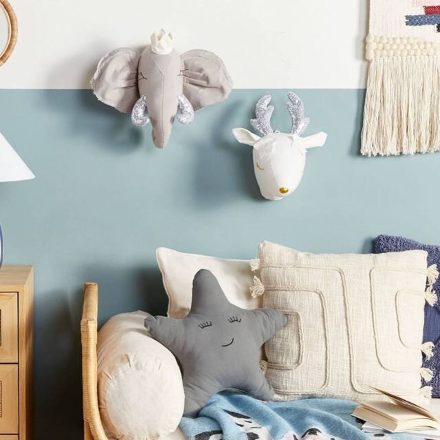 Wyld and Coco Plush Grey Elephant Head Wall Decor with Crown and Silver Sequin Fangs - image 1