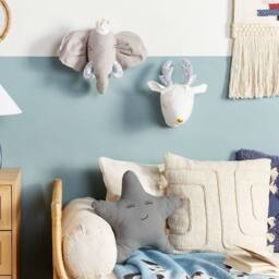 Wyld and Coco Plush Grey Elephant Head Wall Decor with Crown and Silver Sequin Fangs - thumbnail 1