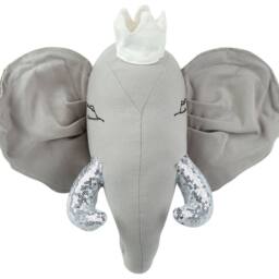 Wyld and Coco Plush Grey Elephant Head Wall Decor with Crown and Silver Sequin Fangs - thumbnail 2