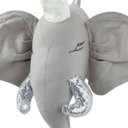 Wyld and Coco Plush Grey Elephant Head Wall Decor with Crown and Silver Sequin Fangs - thumbnail 6
