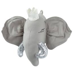Wyld and Coco Plush Grey Elephant Head Wall Decor with Crown and Silver Sequin Fangs - thumbnail 3