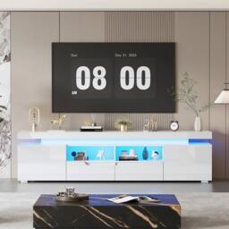 FORGEVIO 200cm Modern All High Gloss TV Stand Cabinet in White - Size: 0.6m2 - thumbnail 5