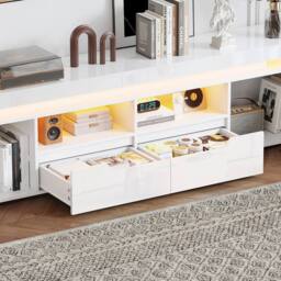 FORGEVIO 200cm Modern All High Gloss TV Stand Cabinet in White - Size: 0.6m2 - thumbnail 4