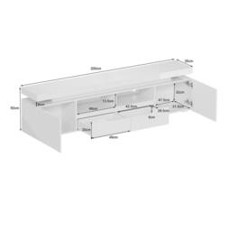 FORGEVIO 200cm Modern All High Gloss TV Stand Cabinet in White - Size: 0.6m2 - thumbnail 2