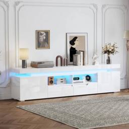 FORGEVIO 200cm Modern All High Gloss TV Stand Cabinet in White - Size: 0.6m2 - thumbnail 6