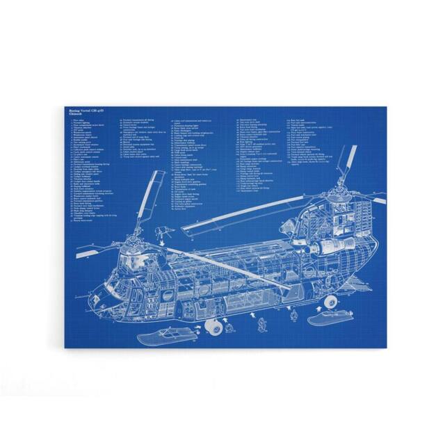 "Artery8 Chinook Helicopter CH 47d Military Canvas Wall Art Print in Blue - Size: W18"" x H24""" - image 1