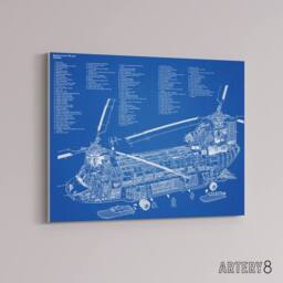 "Artery8 Chinook Helicopter CH 47d Military Canvas Wall Art Print in Blue - Size: W18"" x H24""" - thumbnail 2