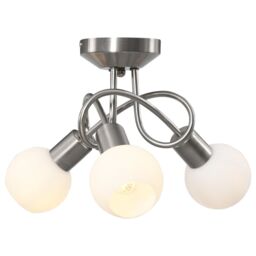 Berkfield Home Ceiling Lamp with Ceramic Shades for 3 E14 Bulbs White Bowl - thumbnail 3