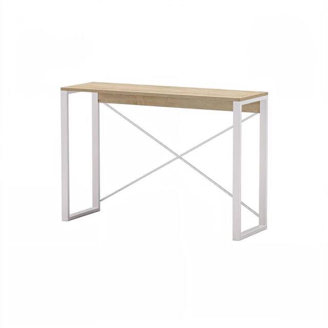 Ventryn Natural Oak Console Table Modern Metal Frame Cross Supports in White - image 1